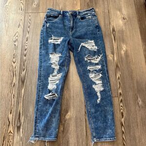 American Eagle Outfitters Mom Ripped Blue Ankle Jeans